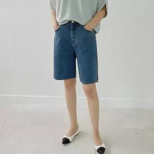 [하프클럽/어반프랑]커버 5부 여성 히든밴딩 데님 옆트임 버뮤다 청반바지