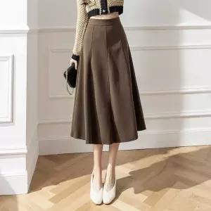 여성치마 봄가을 모직 A라인 편안하고 캐주얼 미디 롱스커트 심쿵해외구매