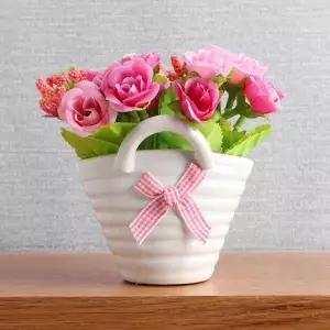 TBZ 도자기바구니 장미 조화화분-색상랜덤 인테리어조화