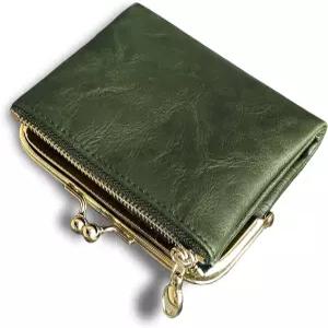 AOXONSEL 여성 지갑 작은 RFID 컴팩트 이중 접이식 가죽 빈티지 동전 지퍼와 키스 잠금 장치 포함