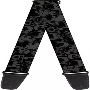 버클 다운 기타 스트랩 해골 더미 그레이 블랙 와이드 2인치