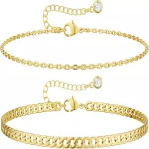 DEARMAY 여성용 14K 금도금 발목 팔찌 방수 링크 체인 발찌 변색되지 않는 세트 팩 여름 해변 보석 선물