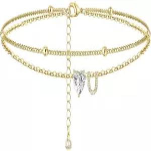 여성용 발목 팔찌 방수 14K 골드 도금 CZ 초기 발찌 고급 레이어드 레터 하트 핸드메이드 조절 가능한 발