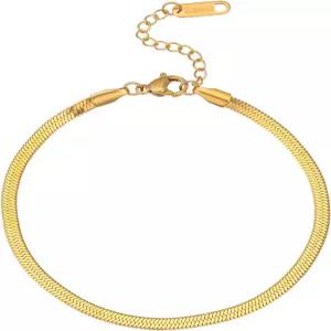 여성용 NONAMOIS 발목 팔찌 18K 금도금 발찌 방수 라운드 비즈 페이퍼클립 헤링본 펄 체인 비치 풋 주얼리