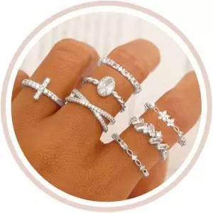 여성용 TOSGMY 골드 실버 링 비타니시 도금 스태커블 결혼식 약혼 밴드 Dainty 14K 심플 트렌디 큐빅