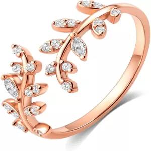 HNMZZPL 여성용 조절 가능한 S925 스털링 실버 링 브랜치 리브 밴드 스태킹 핑거 포장된 큐빅 지르코니아