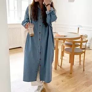 데님원피스 여성 루즈핏 데님 셔츠원피스 캐주얼 레이어드 롱셔츠