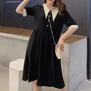여성봄원피스 카라 A라인 원피스 하객룩 오피스룩 단추배색