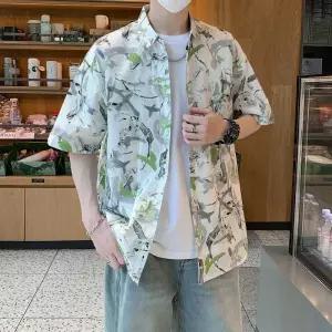 훌리오 남자남방셔츠 솔리드 여름 반팔 셔츠 통기 프린트 바캉스룩 캐주얼 UNO2