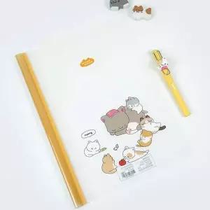 핑크풋 고양이 캐릭터 슬라이딩 바 서류 정리 파일 핑크색 문구