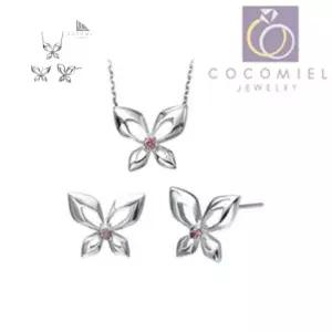 레드 큐빅 나비 set 은목걸이 은귀 실버세트 S-10