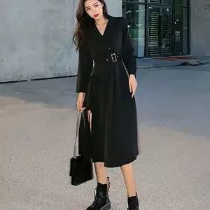 하객원피스 여자 시크 무드 클래식 스타일 벨트 포인트 스릿 긴팔 원피스