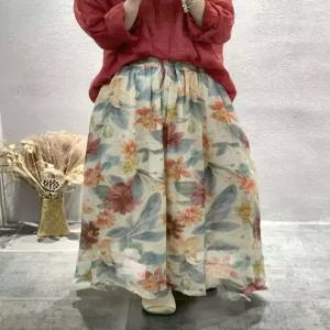 여자스커트 플리츠 모시 프린트 스커트 여름 빈티지한 안감 원템2