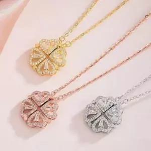 체인 펜던트 네잎 큐빅 행운 클로버 목걸이 여성