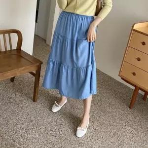 여자 허리밴딩 에리카 데님 캉캉 롱스커트