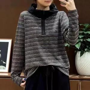 가을 여사친 스트라이프 후드티 후드 캐시미어 긴팔 상의 반집업 DUCHI3