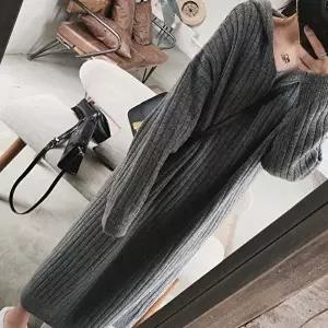 겨울원피스 후드 니트 롱 원피스 세로 골지 겨울 캐주얼 코디