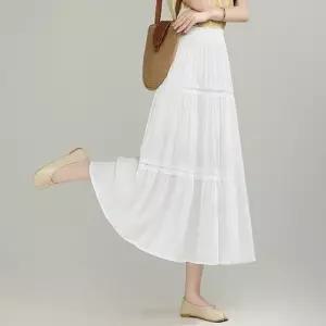 마르소 스커트 롱 여름 여성쉬폰스커트 하이웨스트 A라인 슬림핏 미디스커트 레이스 UNO2