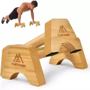 플린트로닉 우드 패럴릿 피트니스 푸시업 바 미끄럼 방지 매트가 있는 솔리드 핸드스탠드 손목 스트랩 근력