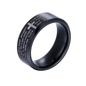 Reseldda 8mm 텅스텐 십자가 결혼 반지 남성용 큐빅 지르코니아 화이트 골드 도금 주님의 기도 십자가 프로