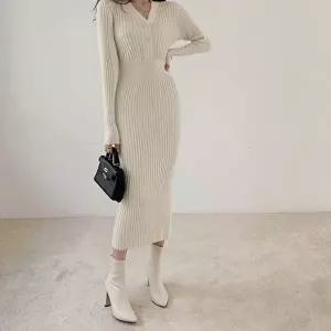 쉬폰원피스 여성 슬림 스타일 하객룩 데이트룩 v넥 골지 원피스