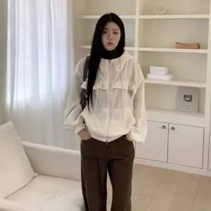 여자 루즈핏 프릴 기모 투웨이 후드 집업