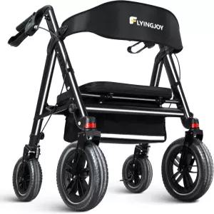 좌석이 있는 플라잉조이 롤레이터 워커 12인치 앞바퀴 10인치 리어 롤링 대형 알루미늄으로 노인 및 성인