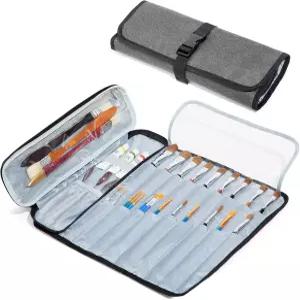 티모이 아트 페인트 브러시 홀더 및 보관 정리함 아크릴 오일 수채화 21개 슬롯 용품 도구용 롤업 케이스