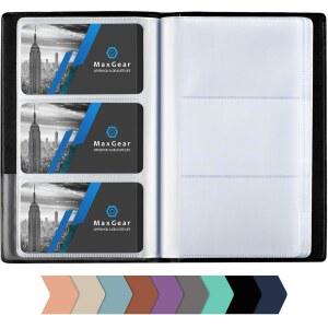 MaxGear 명함 정리함, 240장의 카드, 투명 소매가 있는 휴대용 PU 가죽 명함 홀더, 사무실, 회의, 네트워킹을 위한 전문가용 카드 바인더, 블랙
