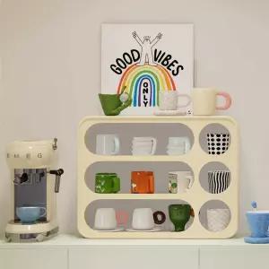 컵진열장 미니 카페 수납장 블루 그릇장 그릇장식장