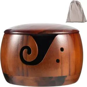 코바늘 뜨개질용 나무 실 그릇 뚜껑 있는 보관용 수제 공예품 DIY 가방 포함