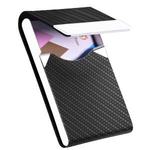 초슬림 디자인의 HUAHAITGCH 명함 홀더, 프리미엄 PU 가죽이 포함된 명함 케이스, 여성/남성용 수트 포켓 메탈 카드 홀더, 마그네틱 셧이 포함된 전문 네임 카드 홀더(블랙1)