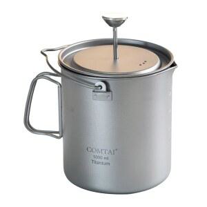 COMTAI 티타늄 프렌치 프레스 포트 1000mL / 35온스 커피 메이커 캠핑용 뚜껑 및 필터 티타늄 프렌치 프레스 컵 백팩 야외 하이킹 캠프용 (1000ml)