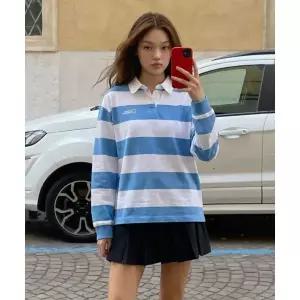 내셔널지오그래픽 [이서 ]N261UTS901 스트라이프 럭비 세미오버핏 긴팔 티셔츠 WHITE 924127