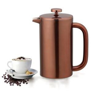 하이윈 8컵 이중 벽 단열 스테인리스 스틸 프렌치 커피 프레스, 스테인리스 플런저가 장착된 32온스 내구성 커피 티 메이커, 구리