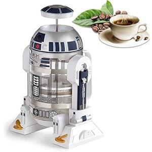 틴콘 프렌치 프레스 단열 304 스테인리스 스틸 커피 메이커, 32온스 로봇 R2D2 핸드 홈 커피 프레셔, 브루 커피 및 차용 필터 스크린(화이트)