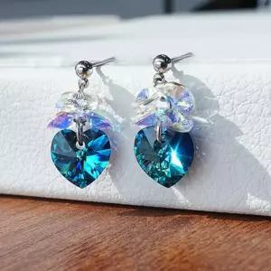 오스트리아 하트 크리스탈 스테인레스 스틸 포스트 여성패션 알러지방지 귀걸이-버뮤