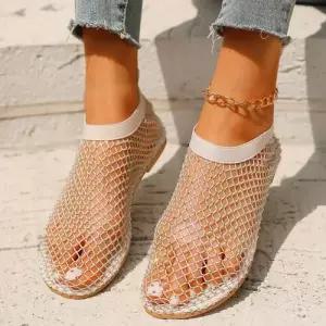 여성용 여름 메쉬 대형 편안한 스트랩 슬립온 플랫 빅사이즈 수지 샌들 큐빅망사 원픽2