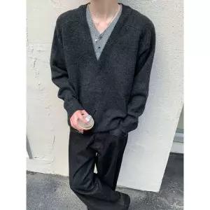 아고스또 페이크 투피스 니트 가을 남자브이넥니트 차콜 V넥 코트 UNO3