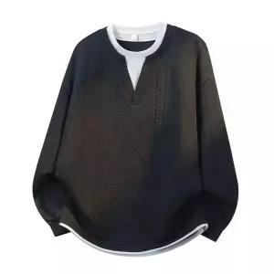 아고스또 니트 캐주얼 페이크 투피스 상의 자카드 꽈배기 남자브이넥니트 브이넥 맨투맨 UNO1