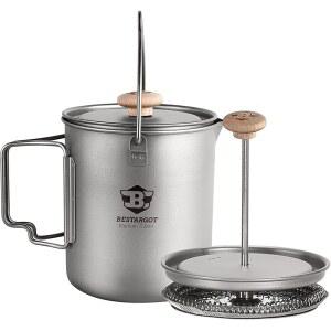 베스타르고 티타늄 냄비 750ml, 휴대용 프렌치 프레스 | 커피, 요리 및 생존을 위한 초경량 캠핑 냄비 | 캠프 스토브와 호환 가능