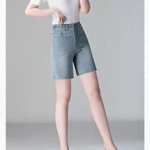 아브릴 하계 캐주얼 여성데님반바지 청반바지 일자 하이웨스트 A라인 소프트 청바지 5부 UNO2