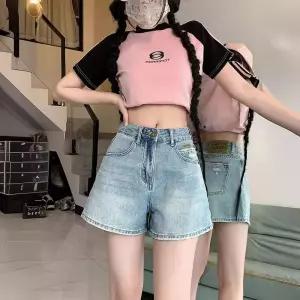 아브릴 청 빈티지 여름 청반바지 하이웨스트 핫팬츠 A라인 여성데님반바지 UNO2