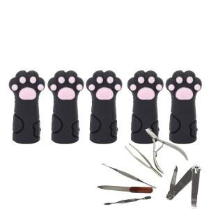 5개 큐티클 보호대, 실리콘 가위 케이스, 가위 칼집, 다양한 크기의 니퍼와 핀셋용 고양이 모양, 네일 아트 펜(블랙)