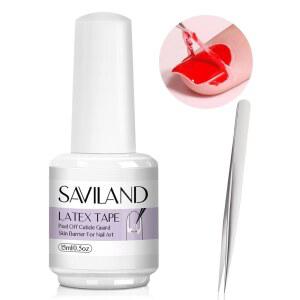 손톱용 SAVILAND 액체 라텍스, 15ML 라텍스 네일 폴리쉬 배리어 필 오프 - 손톱용 라텍스 테이프 필 오프 - 가정용 DIY 네일 아트 살롱용 핀셋을 갖춘 큐티클 가드 스킨 배리어 프로텍터 네일 라텍스