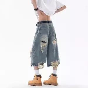 보니따스 남성용 여름 얇은 청반바지 숏 반바지 청바지 대미지 7부 ADOR2