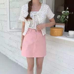 여자 그런지 슬리브리스 꽃무늬 카디건 반소매 프릴 세트