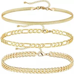 여성용 WZJLY 14K 골드 발찌 방수 라인스톤 발목 팔찌 레이어드 쿠바 링크 체인 다이아몬드 비치 주얼리