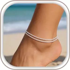 여성용 프리키스 스털링 실버 발목 팔찌 고급 레이어드 방수 발찌 세트 스태커블 피가로 비즈 쿠바 링크