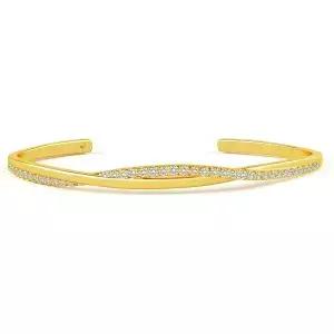 여성용 피쿠지 14K 골드 도금 커프 팔찌 트렌디 실버 뱅글 다인티 큐빅 지르코니아 조절 가능한 웨이브